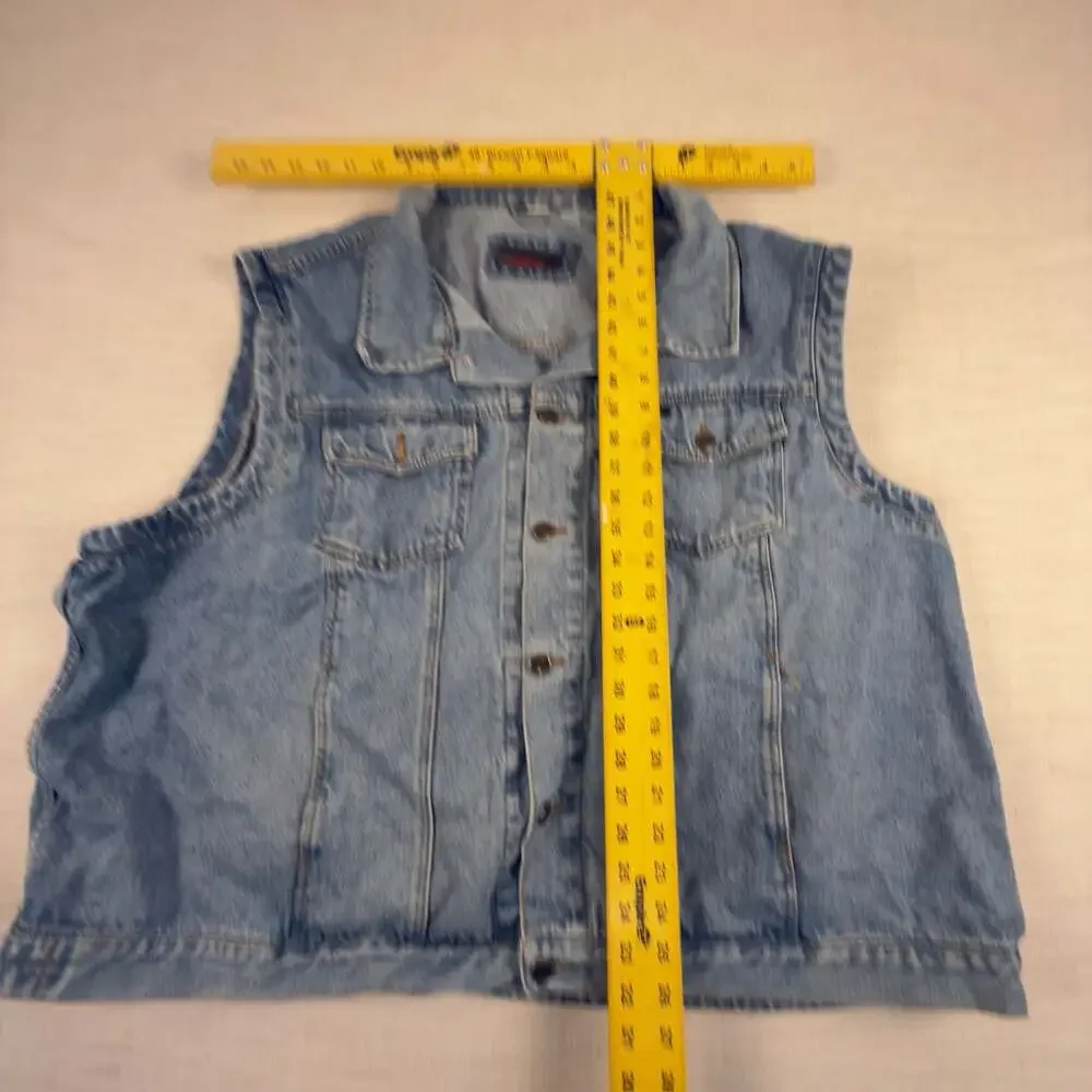 Jerxxs Vintage Denim Vest Blue Button Front